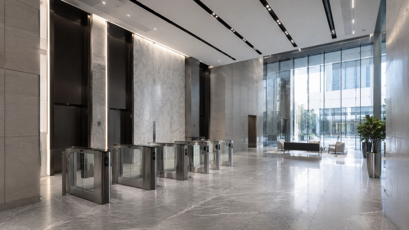 Interior de un inmueble de oficinas y espacios comerciales