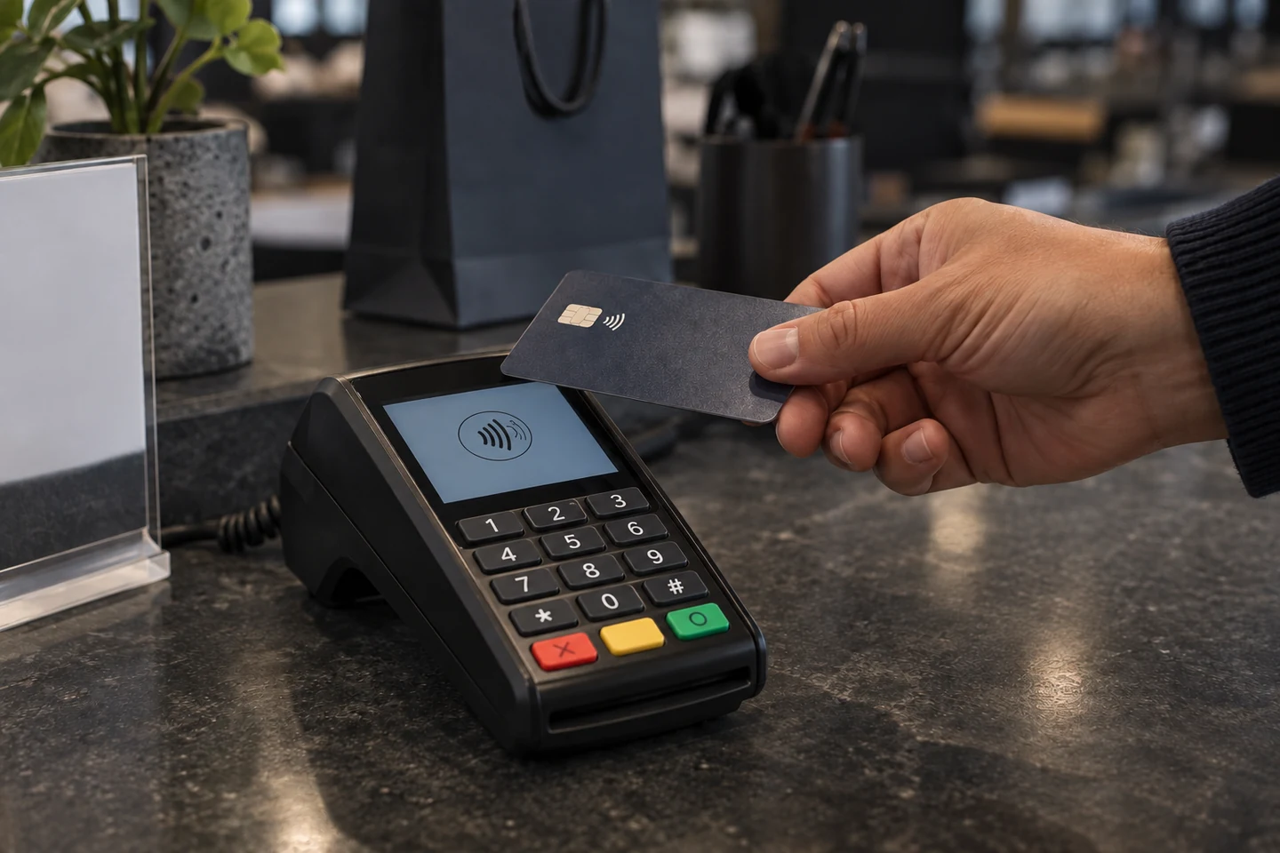 Pago sin contacto en una terminal sobre el mostrador