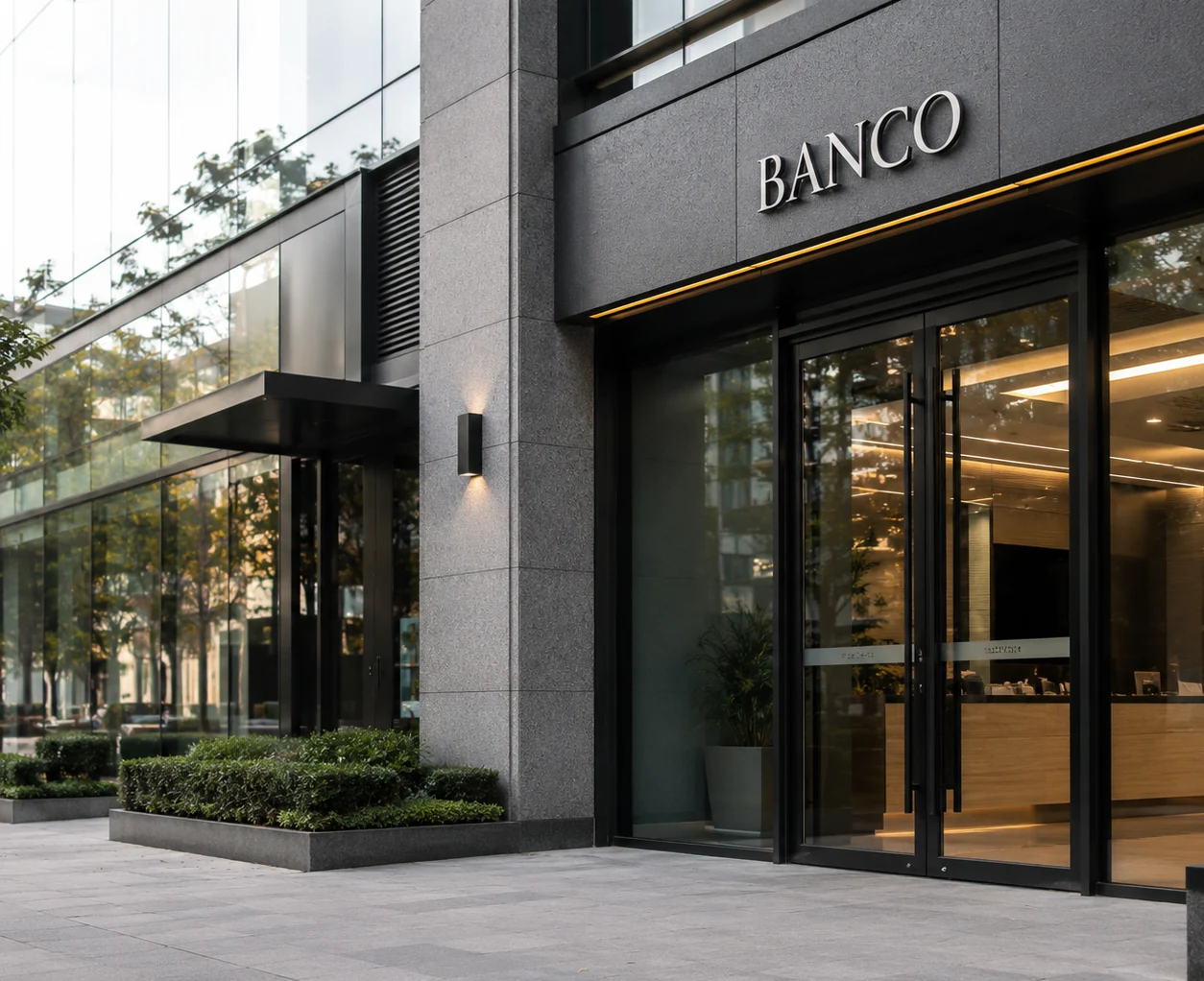 Entrada de un banco contemporáneo